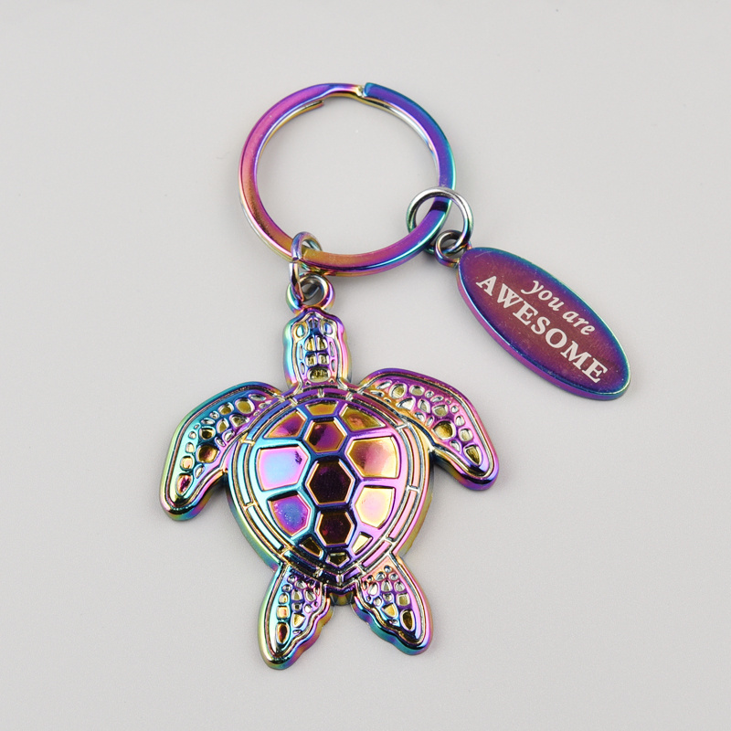 You are awesome Luxury Colorful 3D Turtle Keychain Rainbow Animal Turtle Metal Car Key chains