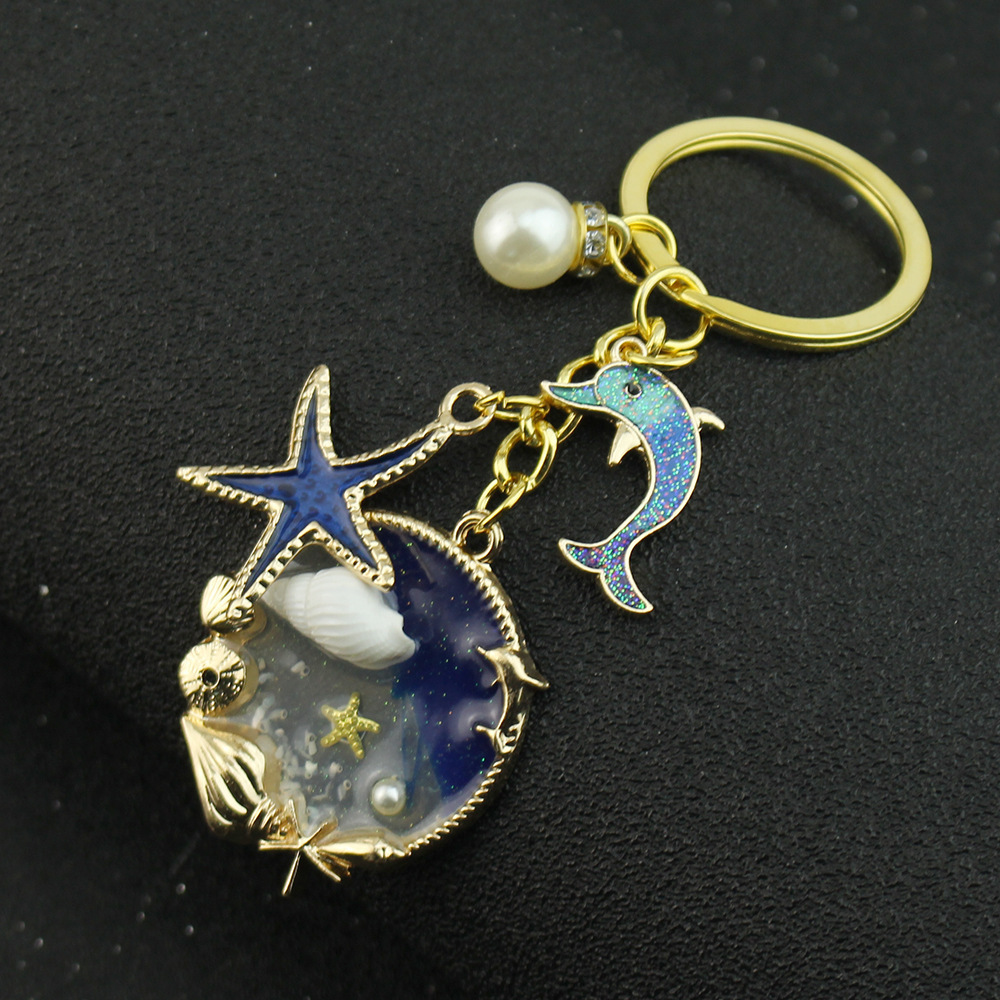 2024  Beautiful Sea Beach Keychain Starfish Conch Dolphin Pearl Key chain For Lovers