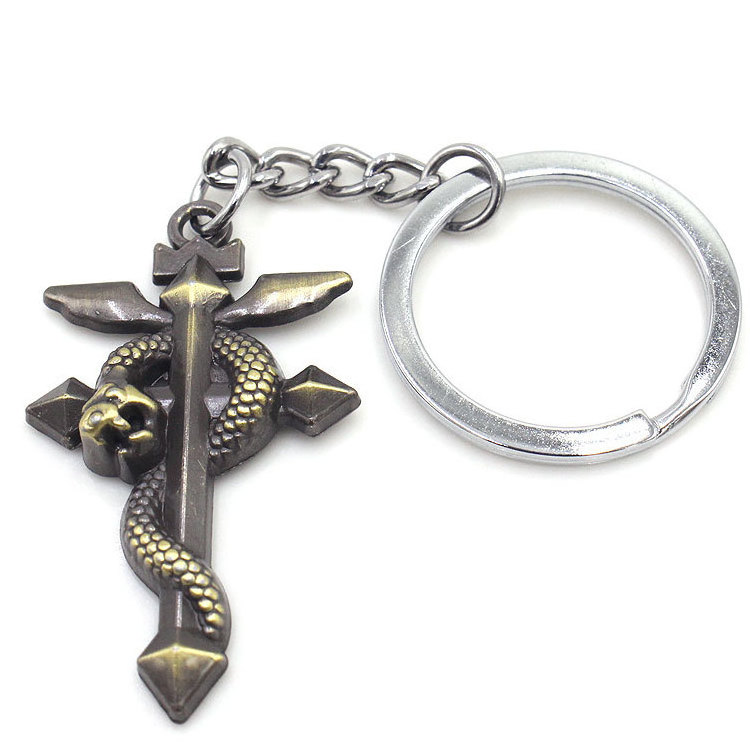 Hot sale Anime Jewelry Metal Cross Snake Lock Ring  Keychain For Men Women Boy Bag Car Accessories