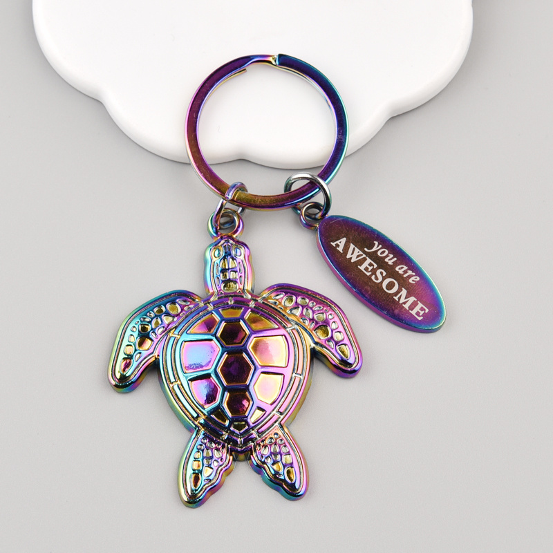 You are awesome Luxury Colorful 3D Turtle Keychain Rainbow Animal Turtle Metal Car Key chains