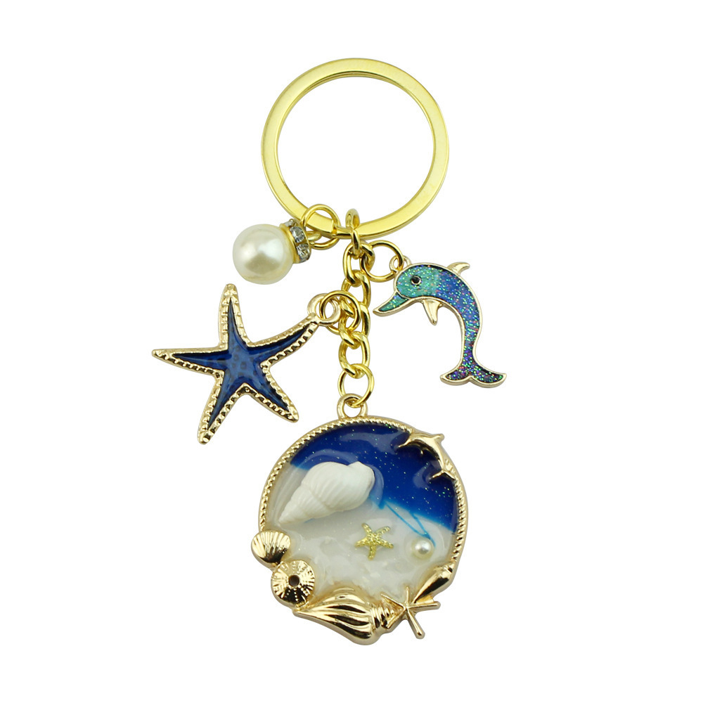 2024  Beautiful Sea Beach Keychain Starfish Conch Dolphin Pearl Key chain For Lovers