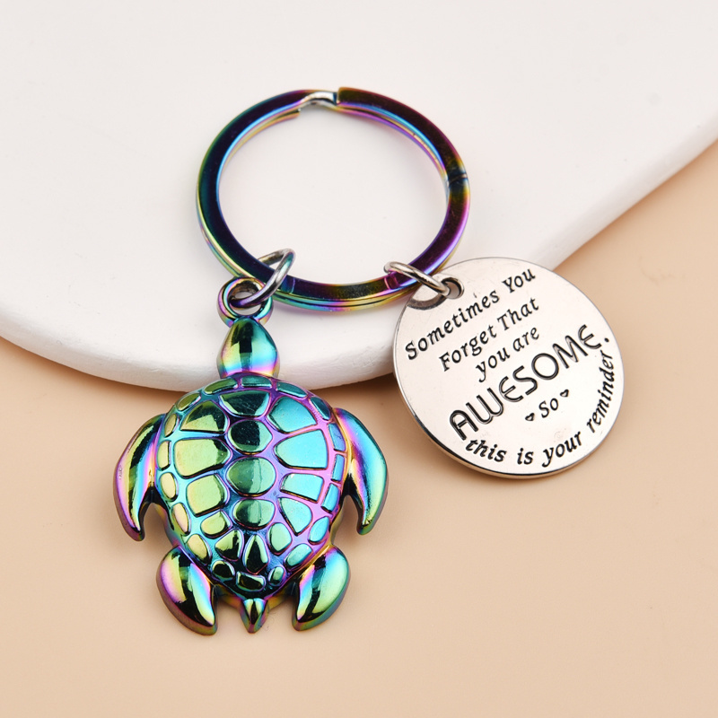 You are awesome Luxury Colorful 3D Turtle Keychain Rainbow Animal Turtle Metal Car Key chains