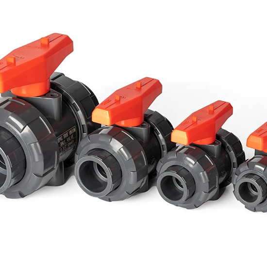 China Factory Prices Manufacturer High Quality Dark Grey UPVC DIN DN15 PVC double union ball valve