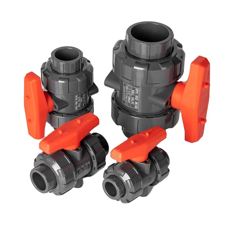 China Factory Prices Manufacturer High Quality Dark Grey UPVC DIN DN15 PVC double union ball valve