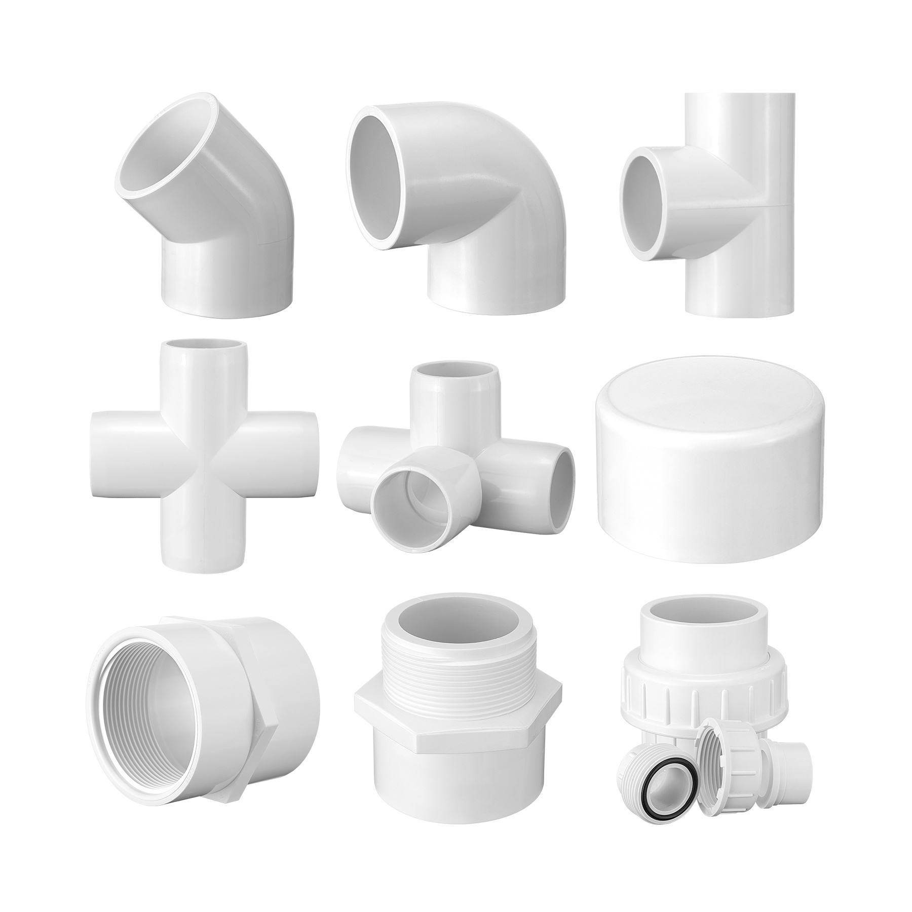 Hot sales SCH40 pipe fittings for ANSI DIN with pvc elbow 3 way 4 way plug and pvc union male female adapter