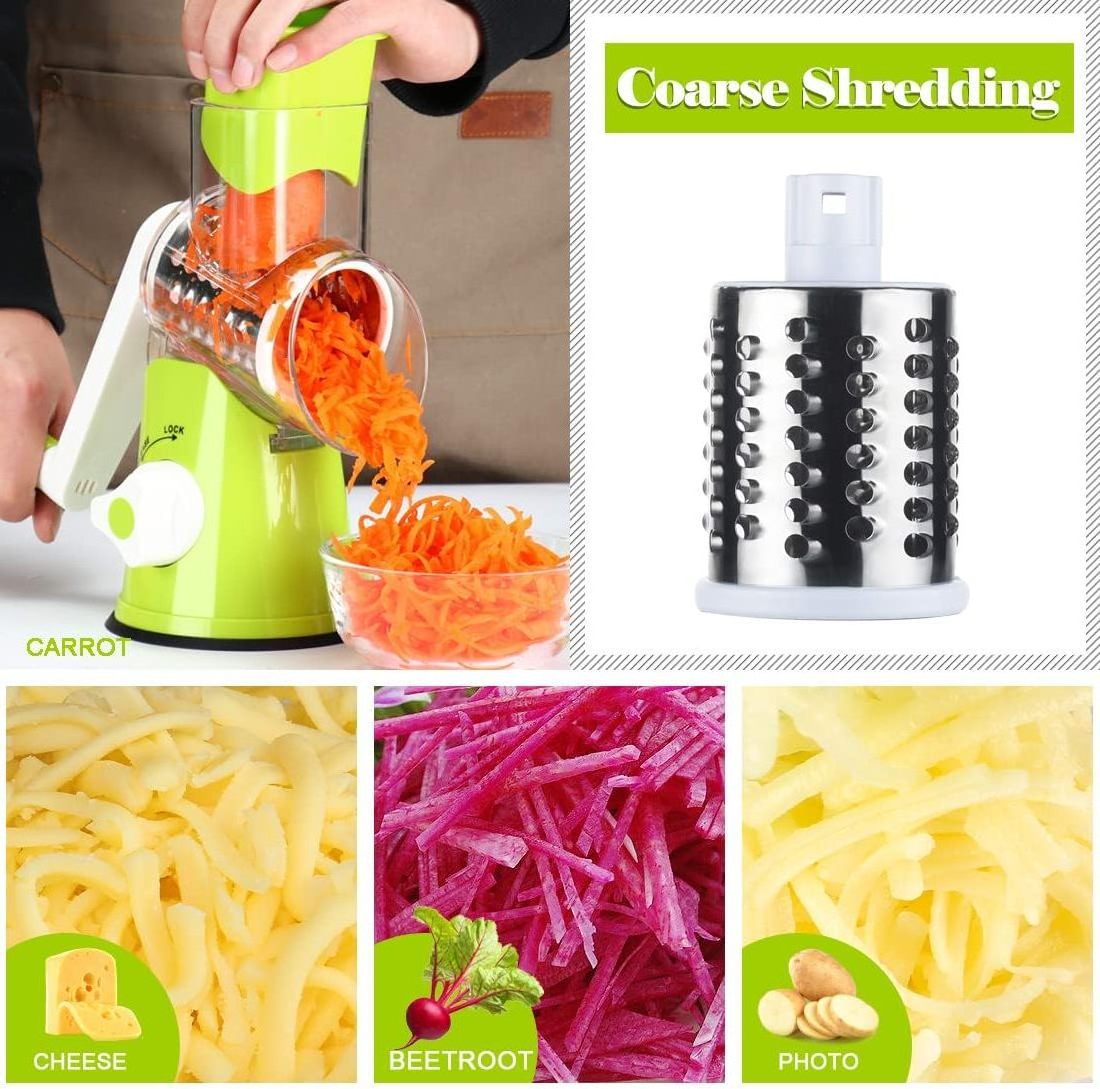 Manual Cheese Rotary Grater - Round Mandoline Slicer Shredder with 3 Inner Adjustable Blades