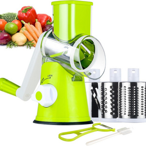 Manual Cheese Rotary Grater - Round Mandoline Slicer Shredder with 3 Inner Adjustable Blades