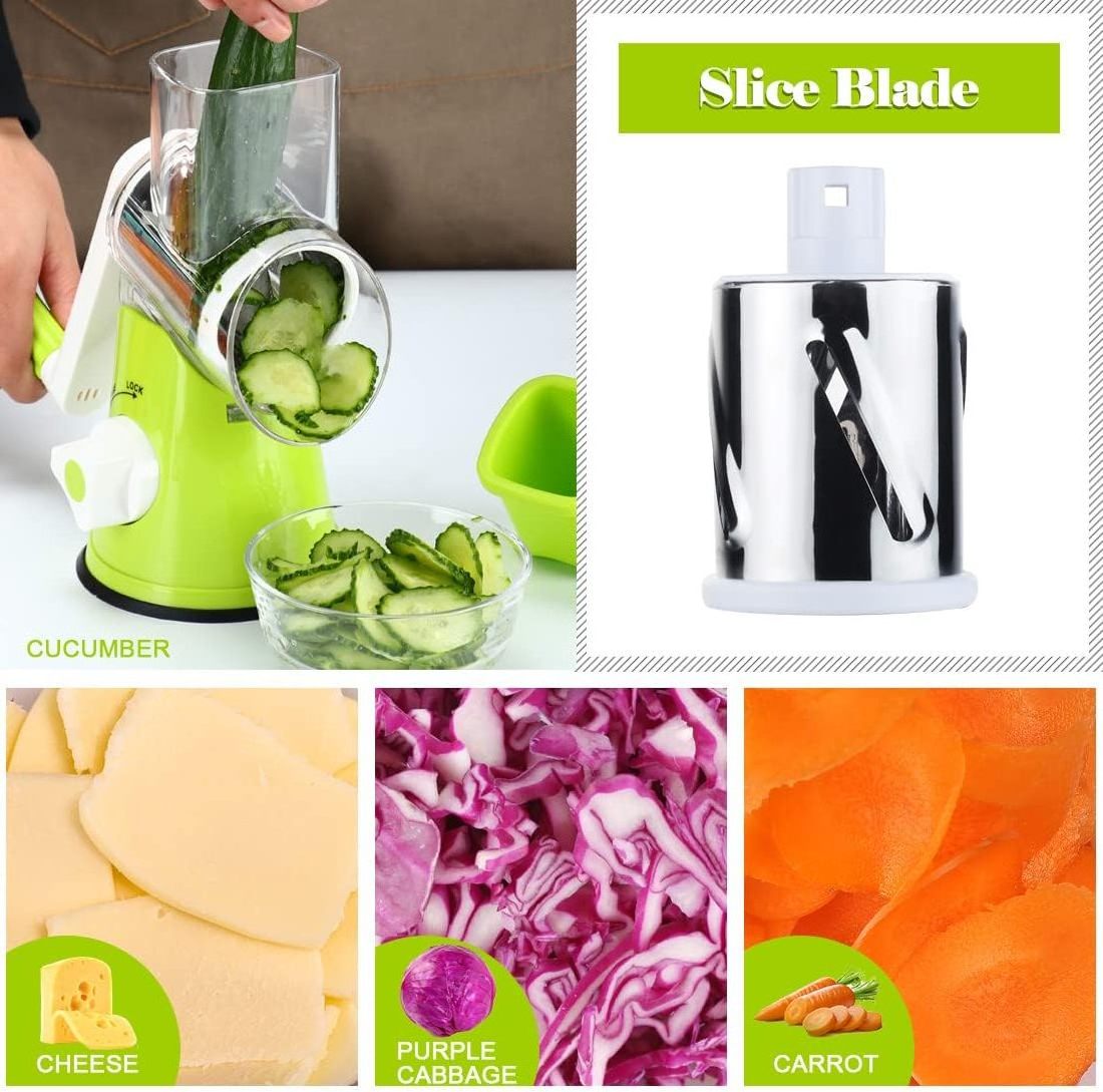 Manual Cheese Rotary Grater - Round Mandoline Slicer Shredder with 3 Inner Adjustable Blades