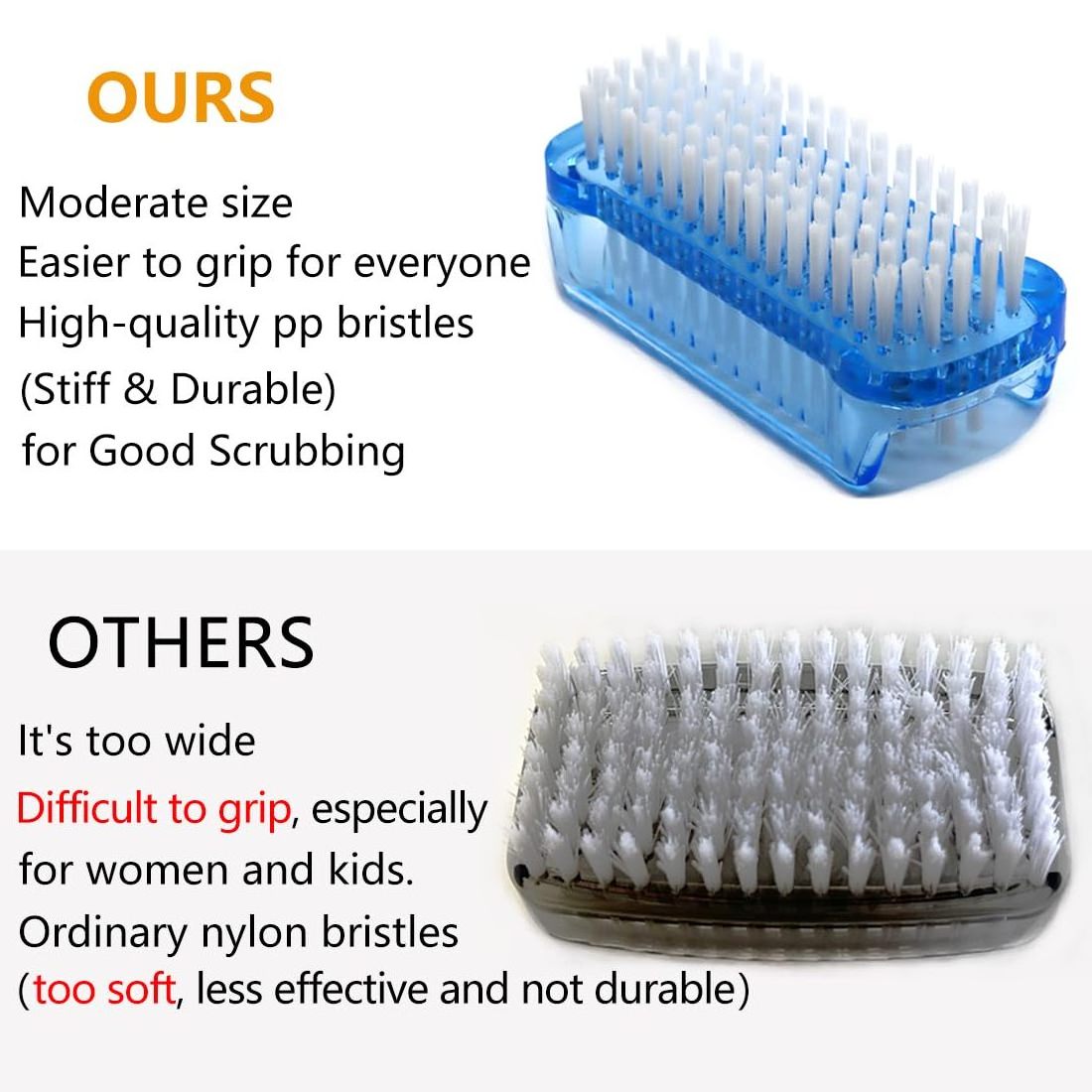 Nail Brush Two Sided Hand Fingernail Scrub Brushes Soft Stiff Bristles Scrubber Nails Toes Cleaning Brush for Men Women Kids