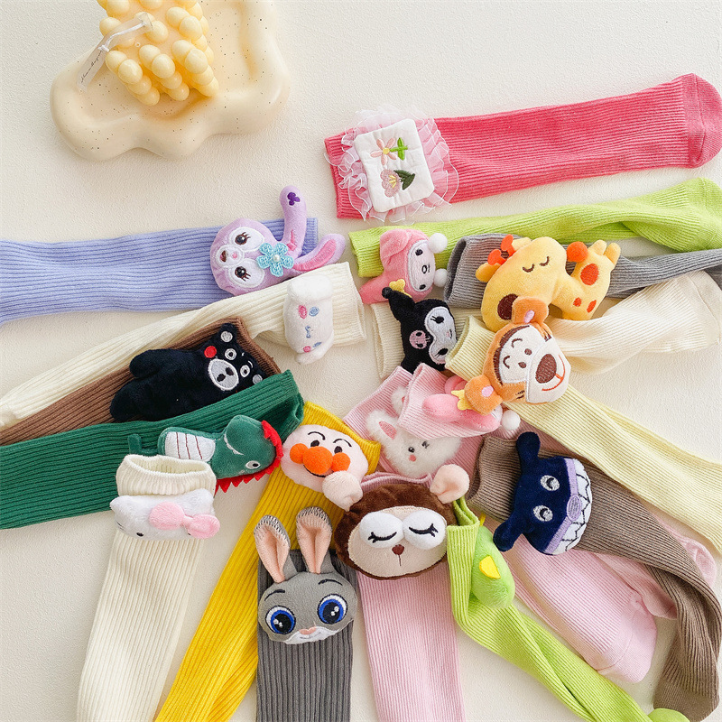 Children Socks Funny 3D Cartoon Animals Doll Kids Stockings Cozy Cotton Candy Color Knee High Kids Socks