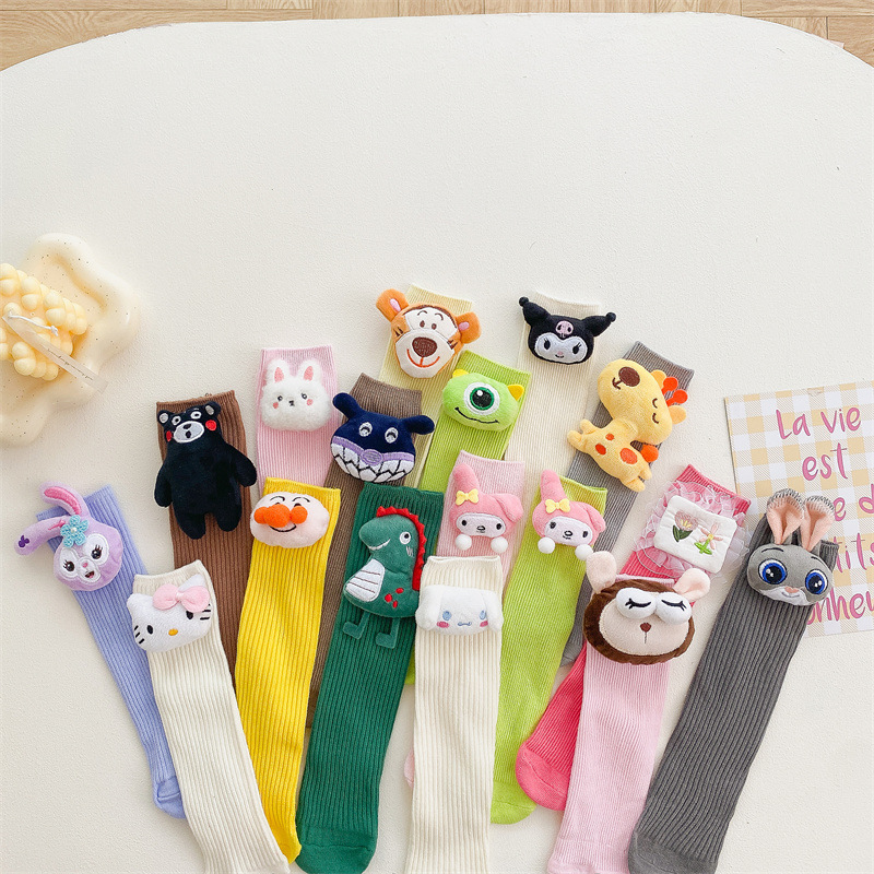 Children Socks Funny 3D Cartoon Animals Doll Kids Stockings Cozy Cotton Candy Color Knee High Kids Socks