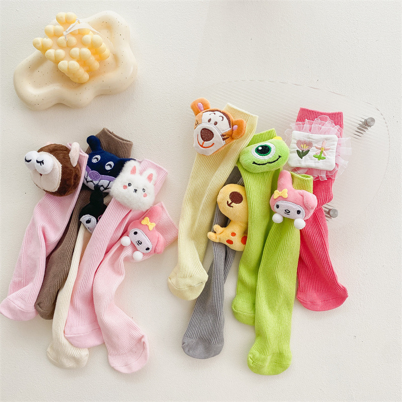 Children Socks Funny 3D Cartoon Animals Doll Kids Stockings Cozy Cotton Candy Color Knee High Kids Socks