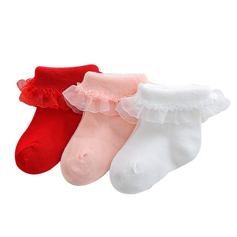 Korean New Fashion Princess Lace Ruffle Girls Socks Cozy Cotton Solid Color Cute Flower Lace Baby Socks