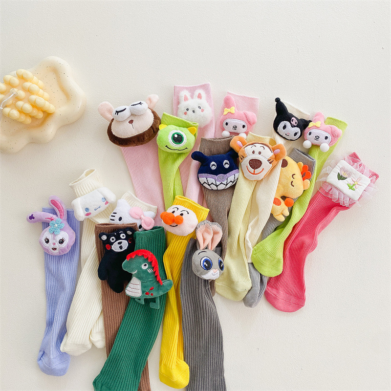 Children Socks Funny 3D Cartoon Animals Doll Kids Stockings Cozy Cotton Candy Color Knee High Kids Socks