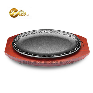 Cast Iron Fajita Pan Sizzle Steak Plate With Wood Tray Induction Wooden Handle Price