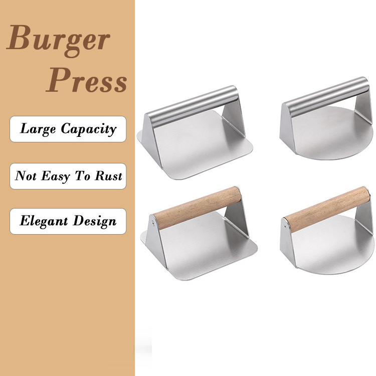 Stainless Steel 5.5 inch Round Bacon Burger Meat Patty Press Hamburger Meat Burger Press Flat Top Griddle Grill Cooker