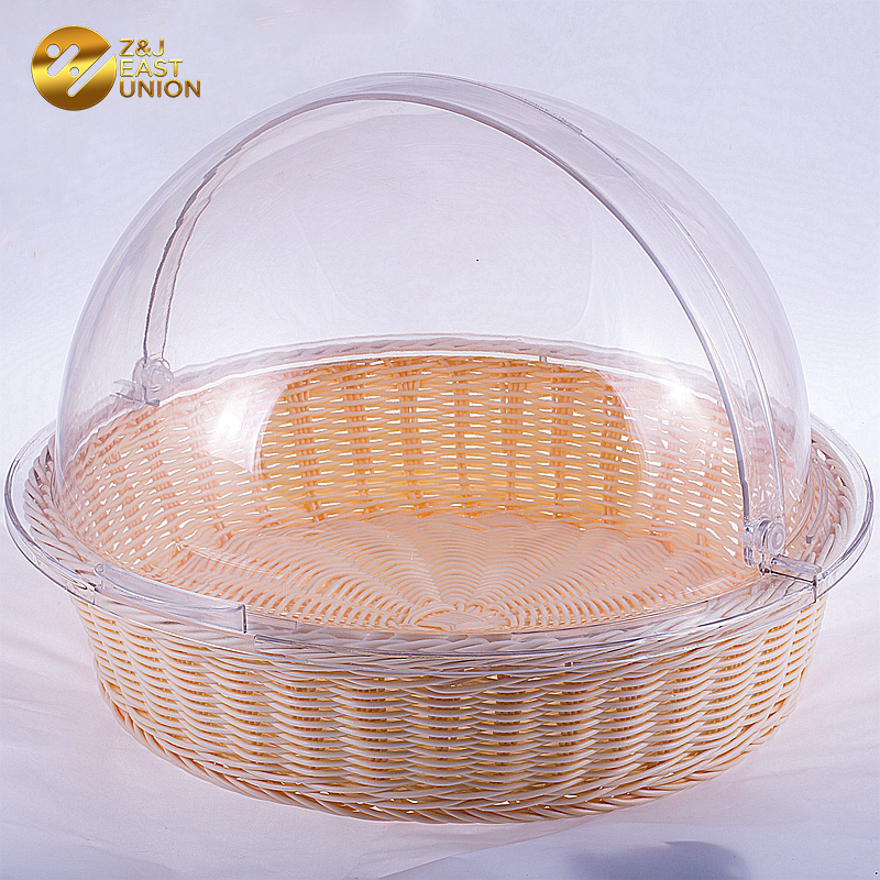 Christmas Durable Plastic Rattan Round Shape Bread Basket With Cover