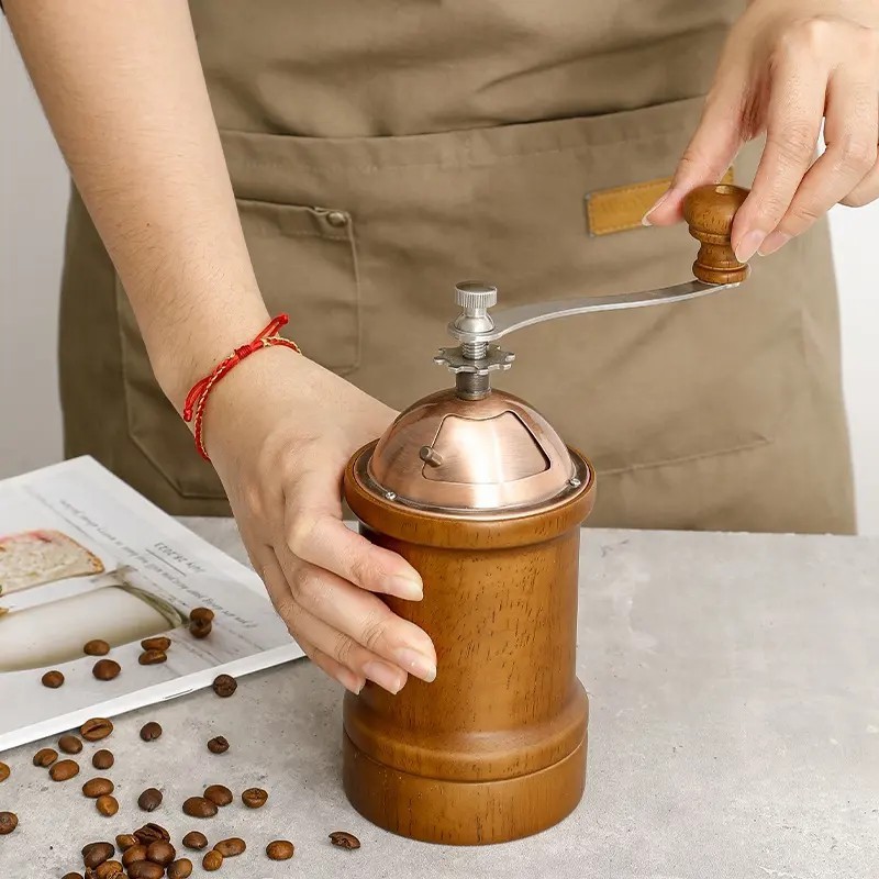 Adjustable Coarseness Durable Rubberwood Construction Manual Coffee Grinder Stainless Steel Burr with Hand Crank