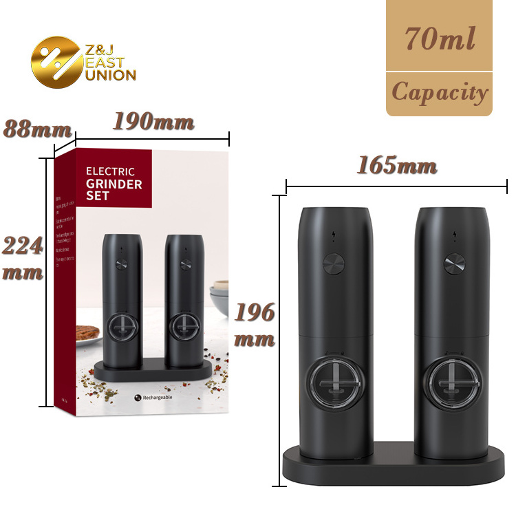 Salt and Pepper Mills Set Stainless Steel with Adjustable Ceramic Grinder 2 pieces Design Spice Mills Set Manual