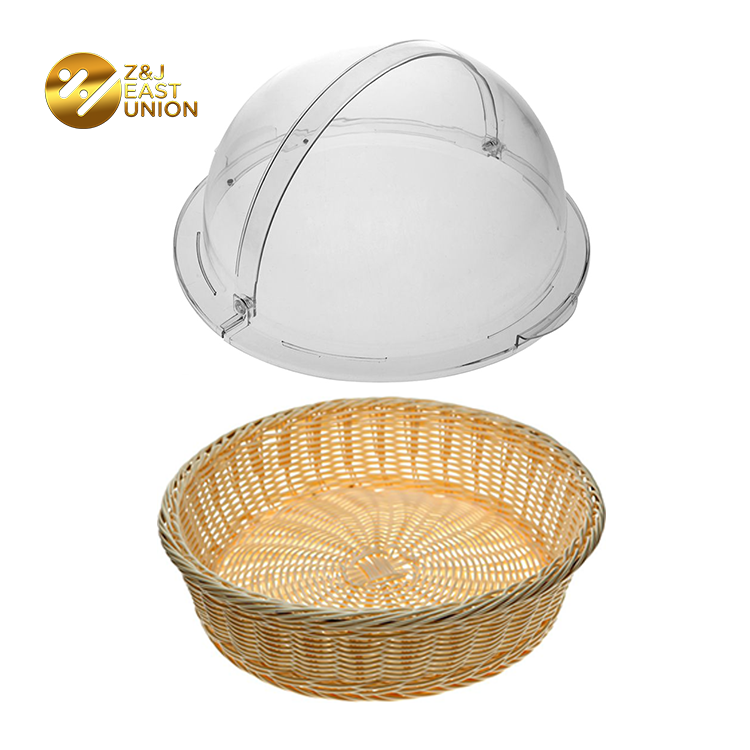 Christmas Durable Plastic Rattan Round Shape Bread Basket With Cover