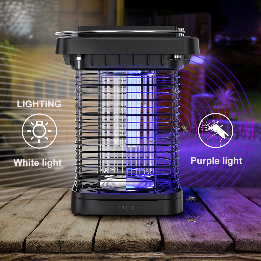 Bug Zapper Outdoor with Solar Powered Waterproof Electric Mosquito Zappers Killer Insect Fly Trap for Camping Garden