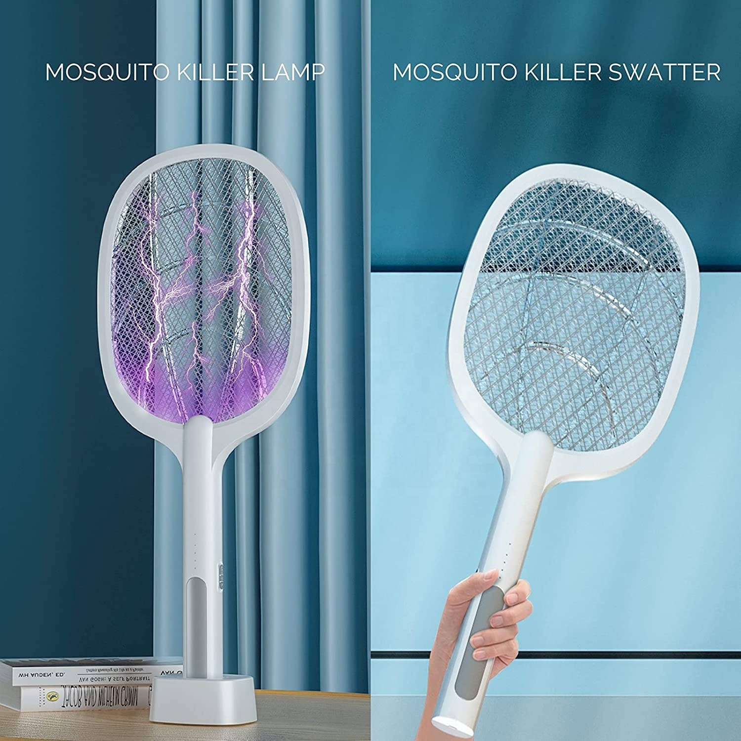 USB Rechargeable Electric 2 in 1 Mosquito Killer lamp Bug Zapper Fly Swatter  Racket  for Indoor and Outdoor