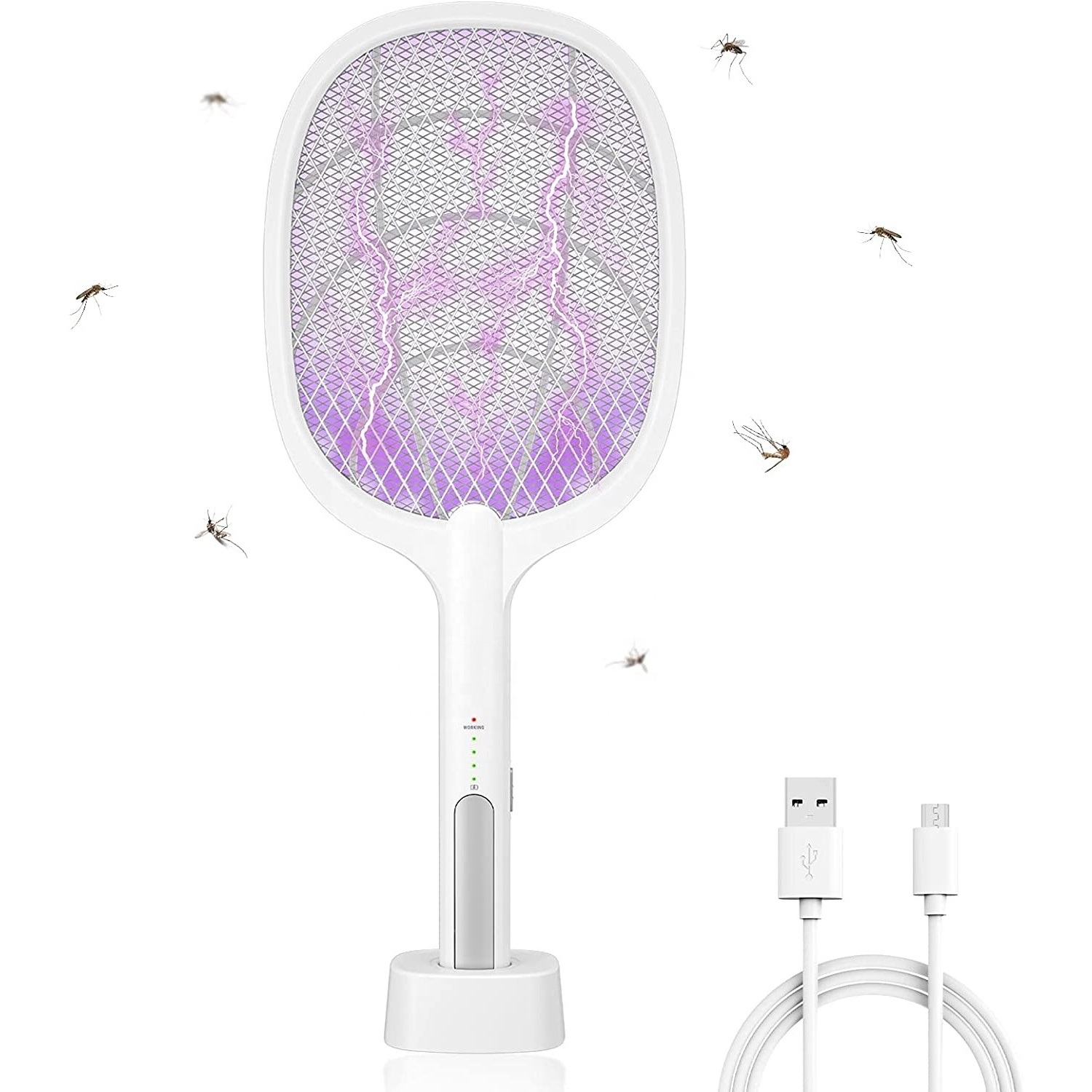 USB Rechargeable Electric 2 in 1 Mosquito Killer lamp Bug Zapper Fly Swatter  Racket  for Indoor and Outdoor