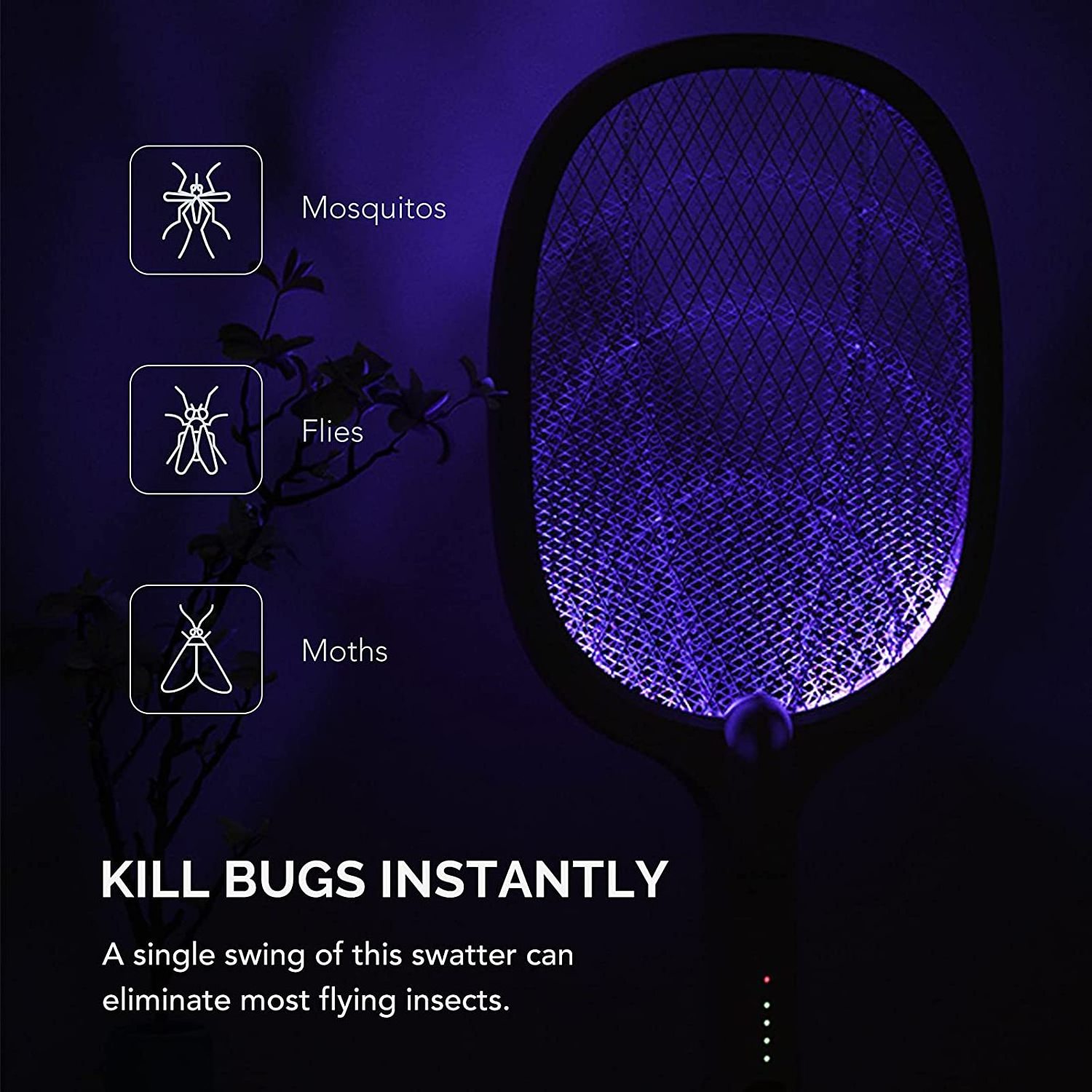 Electric  Fly Swatters Rechargeable 2 in 1 Mosquito Killer lamp Bug Zapper Racket  3000v for home Indoor and Outdoor