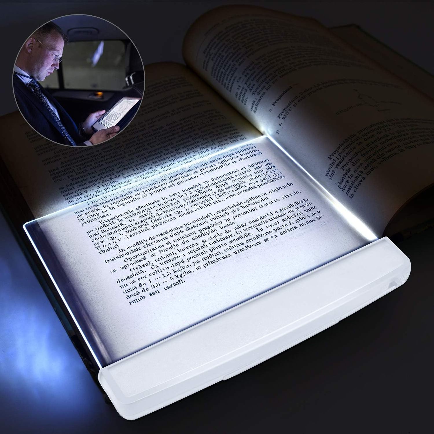 flat Book Light for Reading in Bed at Night Clear LED Book Full Page Light Illuminator Panel Plate Lamp Board Wireless