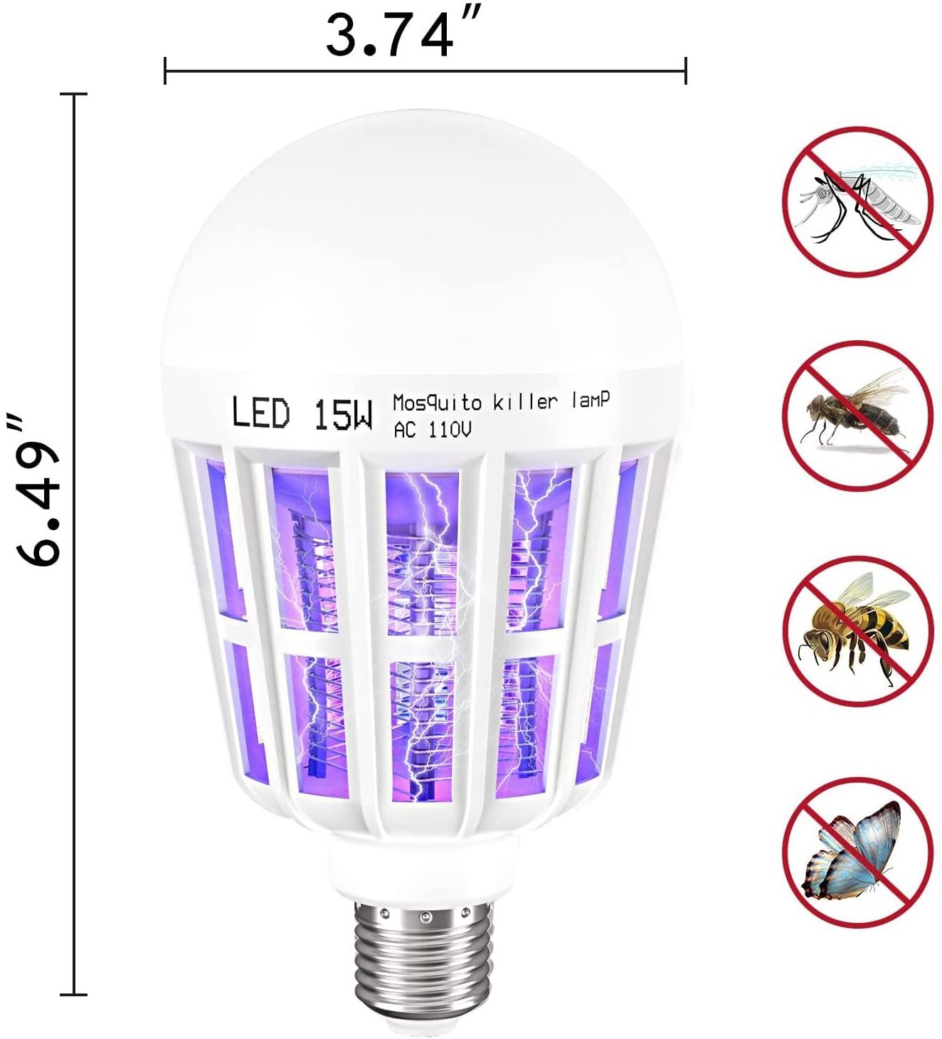 Mosquito Killer Lamp Bug Zapper Light Bulbs  2 in 1 Mosquito Light Bulb UV LED Bulb Zapper for Patio and Indoor