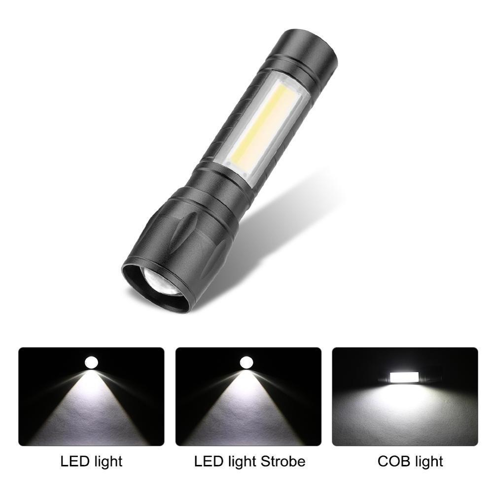 LED  Bright Flashlight Rechargeable with COB Side Searchlight USB Torch Mini Small Handheld Portable Lamp for camping