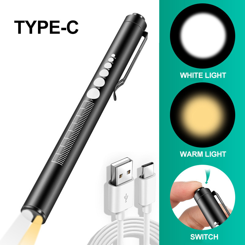 Rechargeable Pen Light With Pupil Gauge Clip LED Penlights For Nurses Doctors Dual Light Penlight Gifts Reusable Medical Light