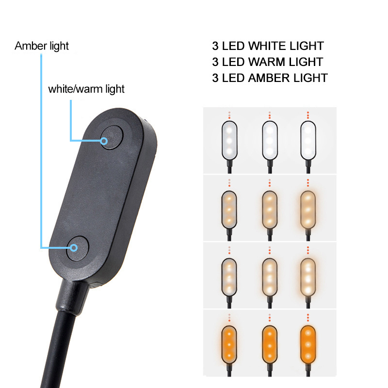 Mini USB Rechargeable 1600K LED Amber Book Light Night Reading Light in Bed Flexible Clip Eye Care Light for Strain-Free