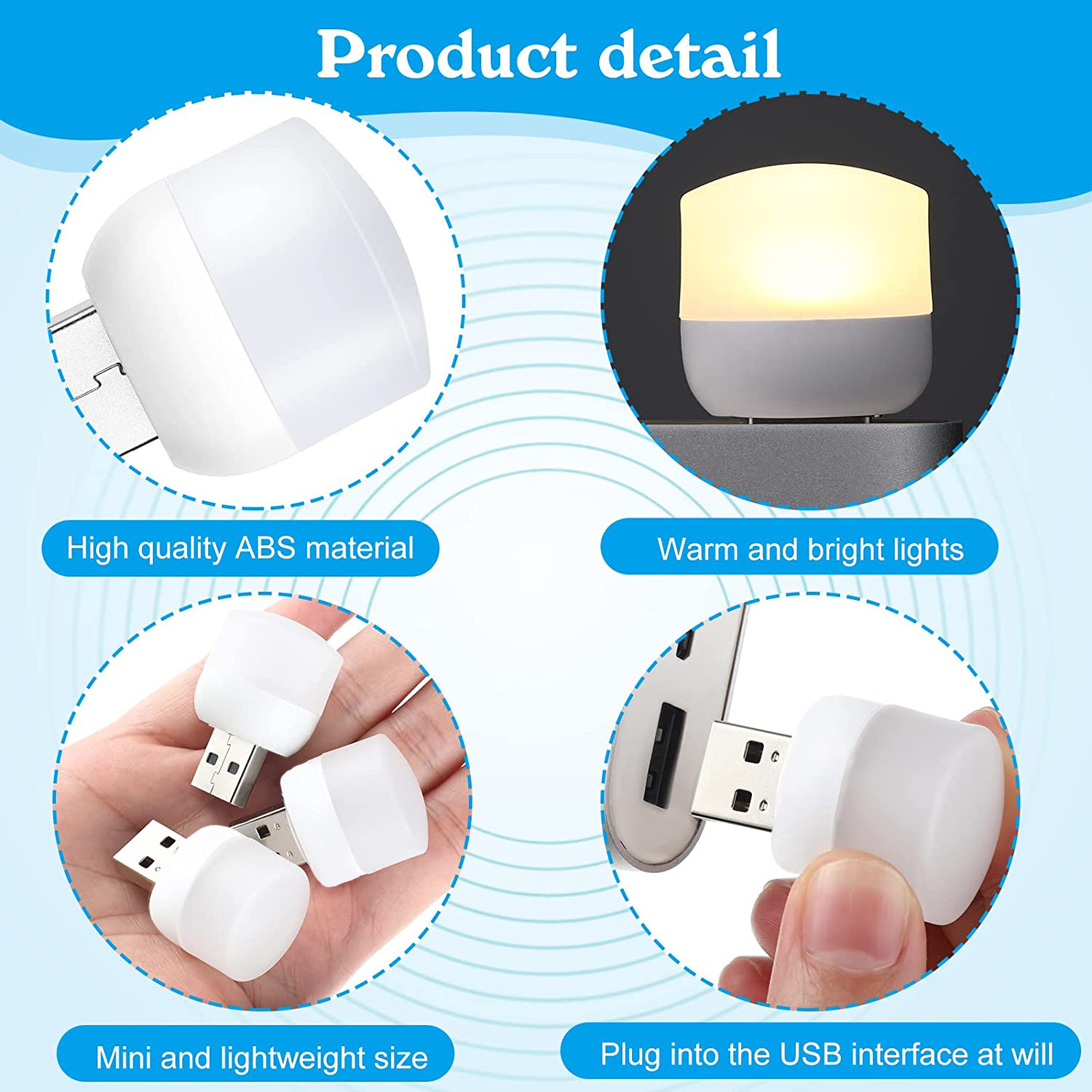 Plug in LED Night Light Mini USB LED Light Flexible USB LED Ambient Light Mini USB LED Light, LED Portable Indoor