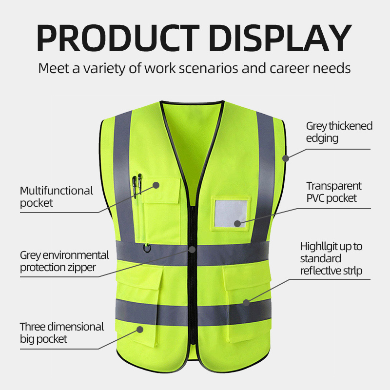 Hi Vis Reflective Safety Vest with Pockets and Zipper for Men and Women