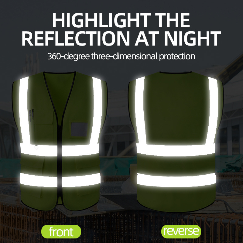 Hi Vis Reflective Safety Vest with Pockets and Zipper for Men and Women