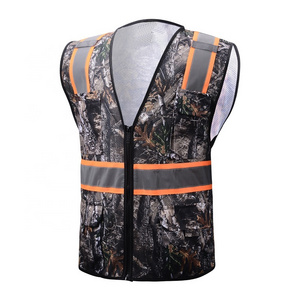 road traffic construction bike reflective HI VIS strip embroidery print logo american style camo hi vis safety vest