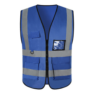 100% polyester custom logo blue reflective construction safety vest with pocket