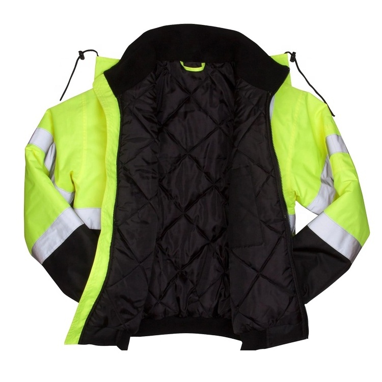 Hi vis coats High visibility long sleeves reflective construction safety winter jacket with zipper and pockets