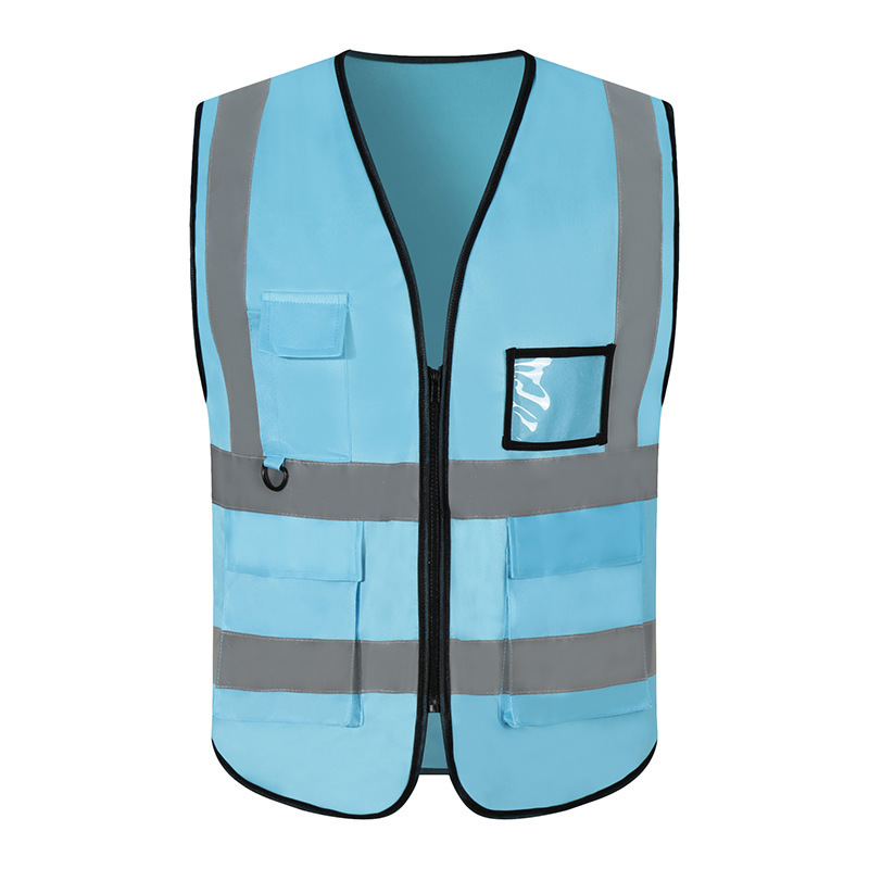 100% polyester custom logo blue reflective construction safety vest with pocket