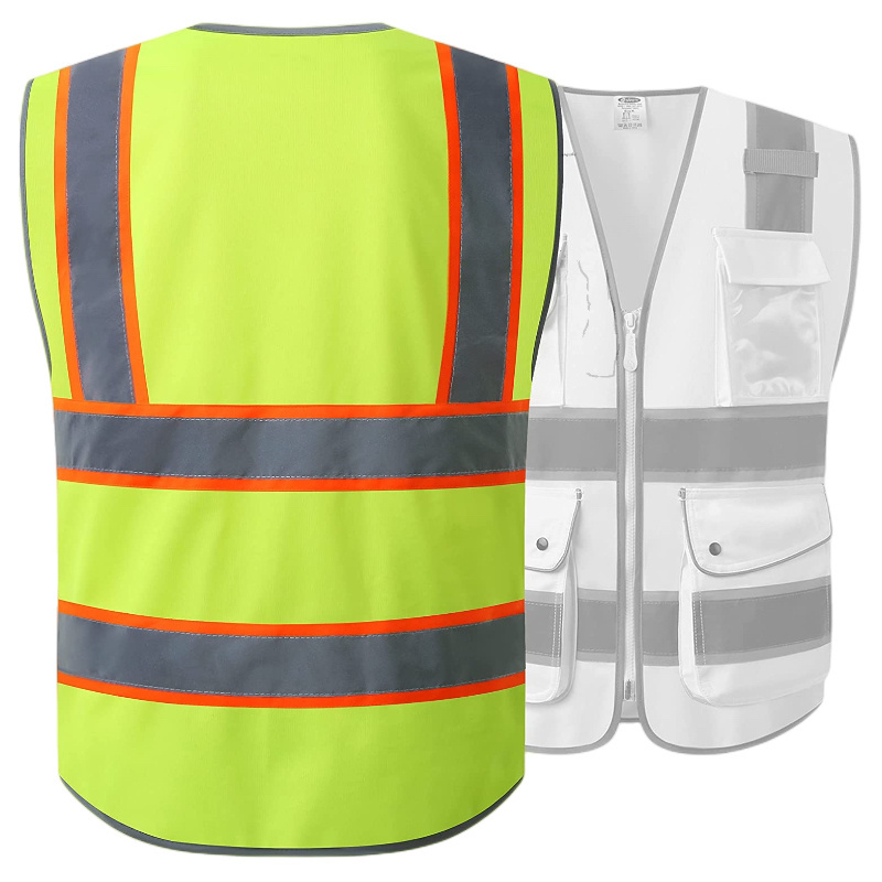 ANSI/ISEA Class 2 Standard Hi-Vis Neon Yellow Color Zipper Front Safety Vest