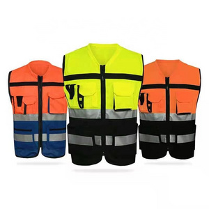 multi-pocket reflective vest clip traffic duty fluorescent motorcycle clothing outdoor utility safety reflector vest