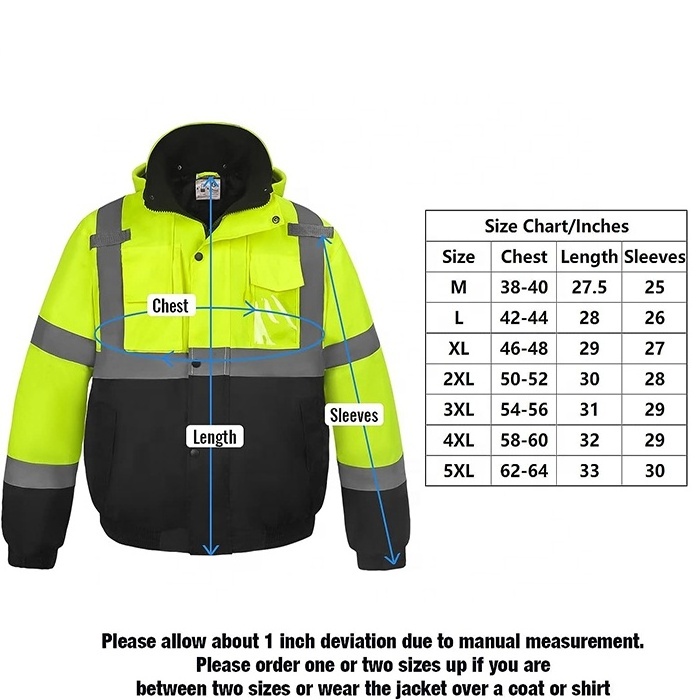 Hi vis coats High visibility long sleeves reflective construction safety winter jacket with zipper and pockets