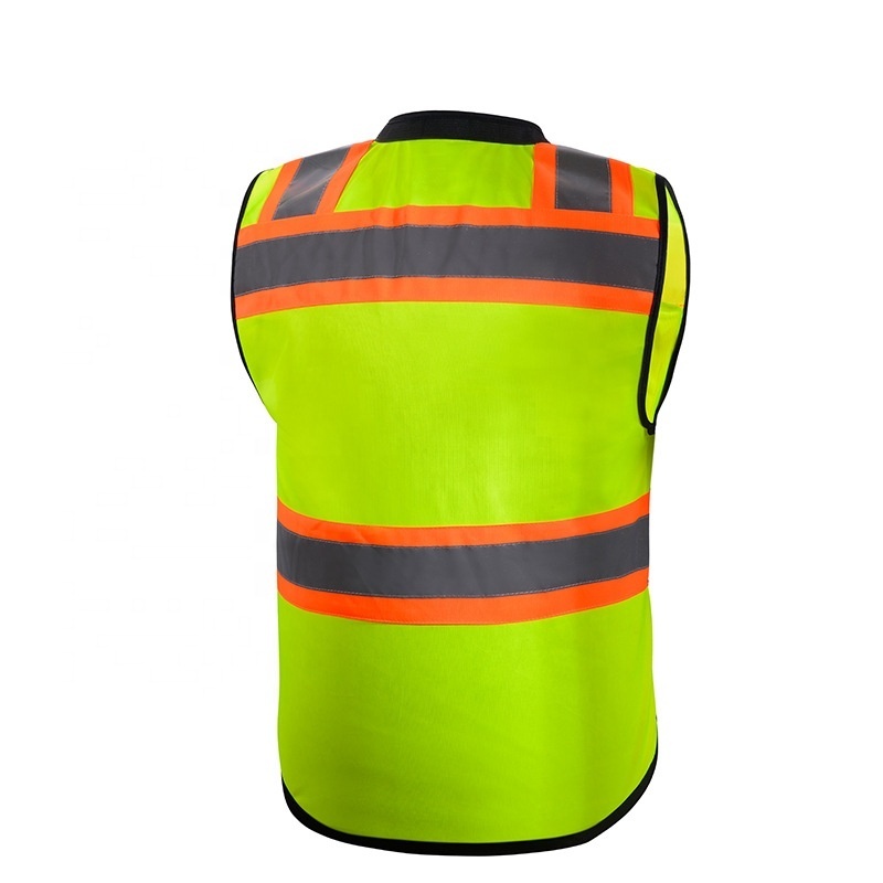 Class 2 Hi Vis black/lime two tones Premium surveyor safety reflective vest with pocket