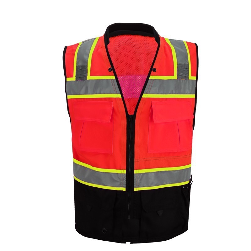 Class 2 Hi Vis black/lime two tones Premium surveyor safety reflective vest with pocket