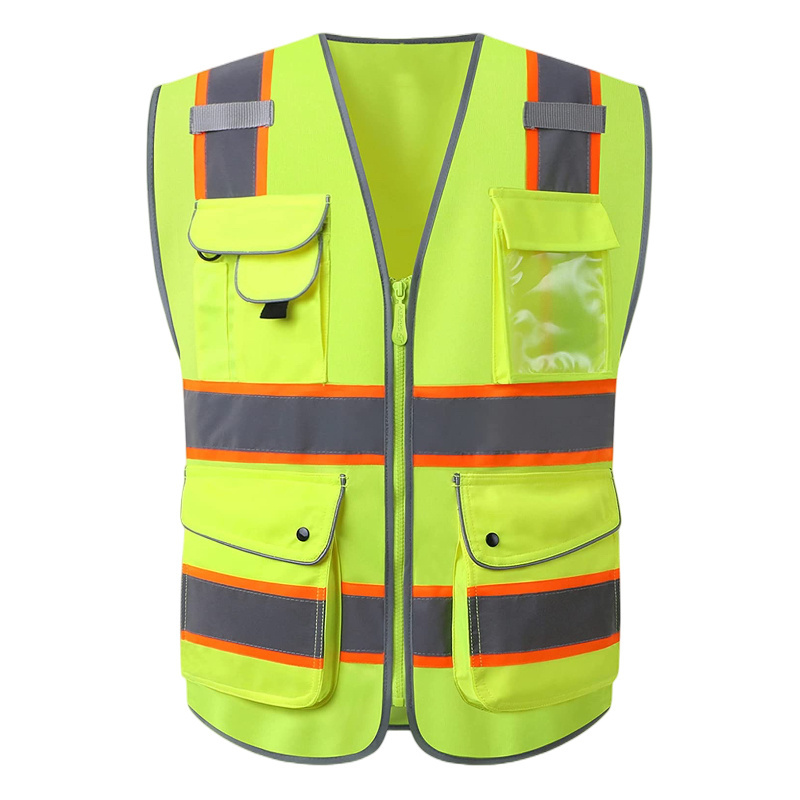 ANSI/ISEA Class 2 Standard Hi-Vis Neon Yellow Color Zipper Front Safety Vest