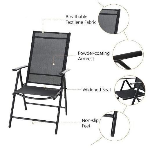 Patio Folding Chair Outdoor Dining Chairs Adjustable with 7 Seating Positions Outdoor High Back Sling Dining Chairs