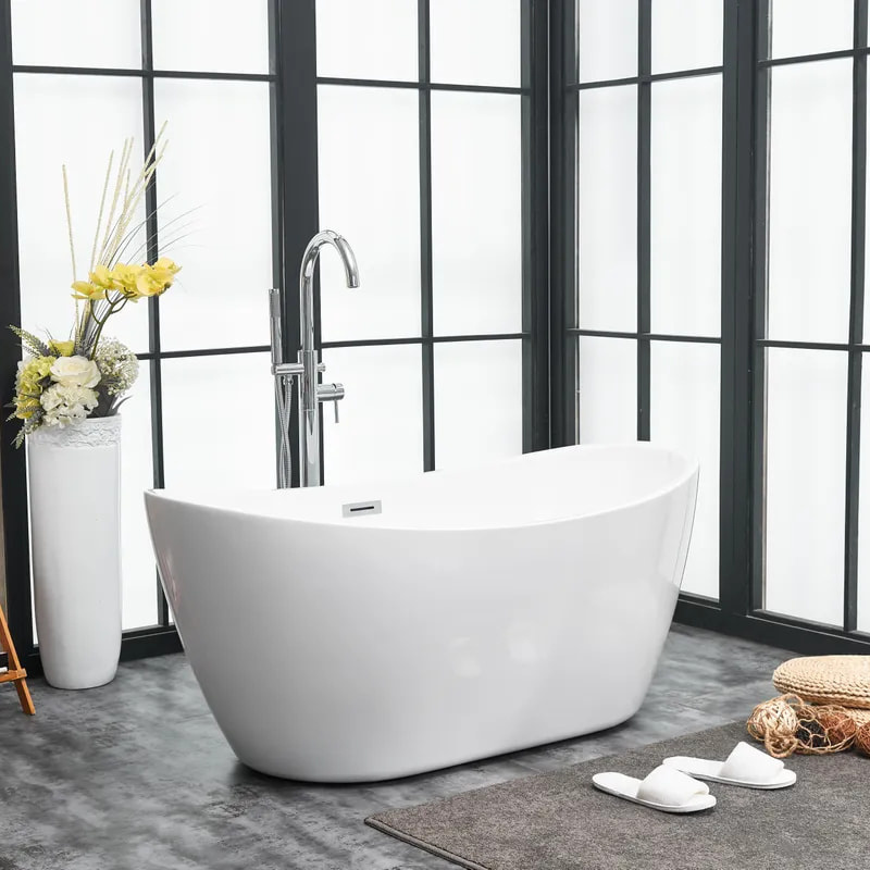 New Arrivals 58 Inch White Stand Alone Bath Tubs Solid Surface Used Freestanding Bathtubs for sale