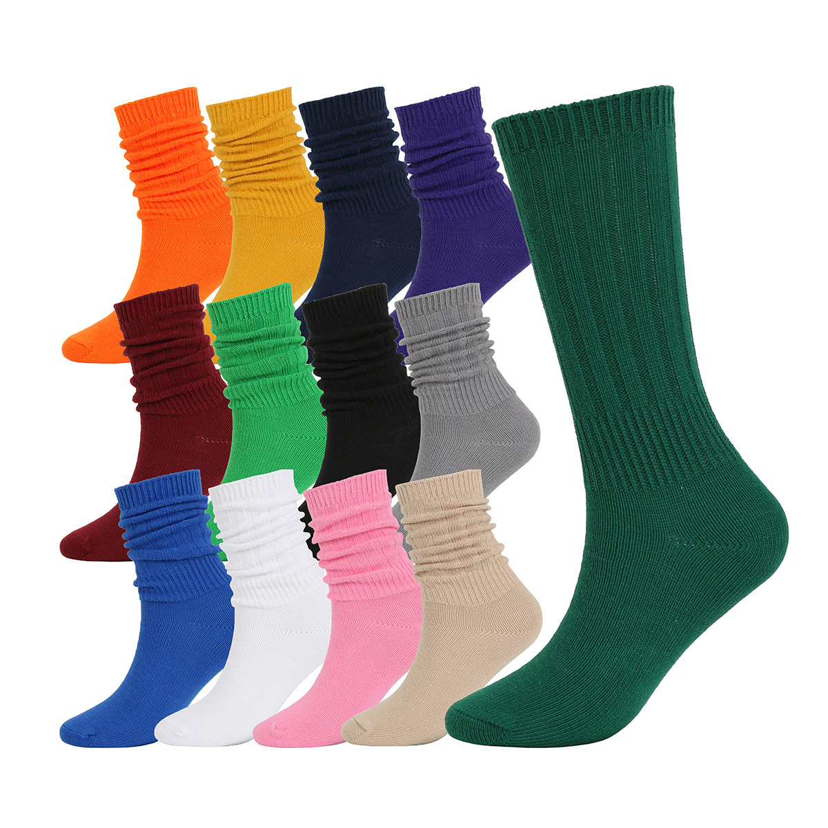 FY-II-0881 long slouch sox for women thick winter terry sole fluorescent color cotton crew women girls slouch socks