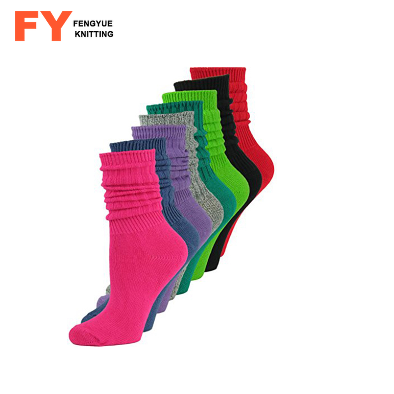 FY-II-0881 long slouch sox for women thick winter terry sole fluorescent color cotton crew women girls slouch socks